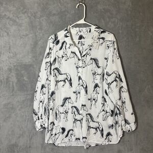 Jane & Delancey Tunic Top Women 1X Horse Equestrian Western Button Roll Tab Slv